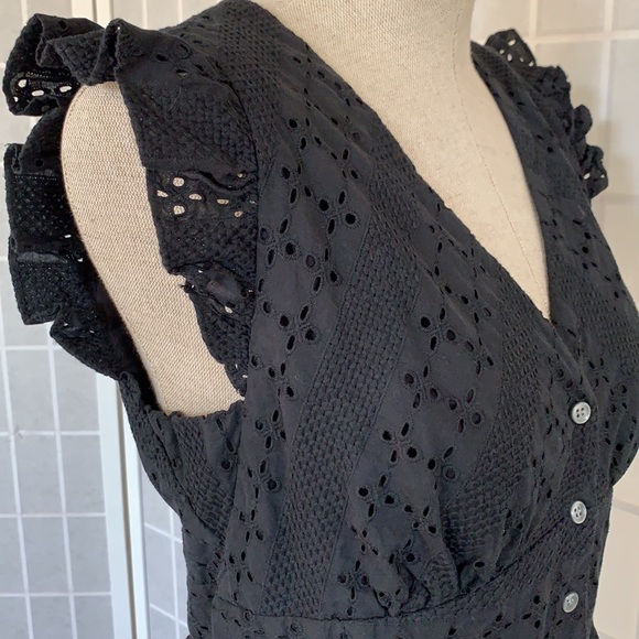 J Crew Black Cotton Eyelet Button Midi Dress Sz 10 - Picture 8 of 15